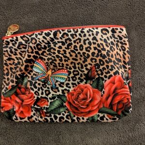 Estee Lauder Leopard Print Cosmetic Bag with Red Roses